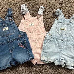 OshKosh B'gosh toddler girl Denim Overalls - Blue, Pink, Light Blue bundle 12-18